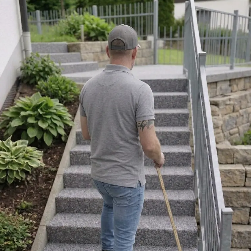 Inhaber Stefan Ketterer vor einer fertig sanierten Außentreppe von Ketterer Sanierung und Beschichtung aus Mühlenbach.